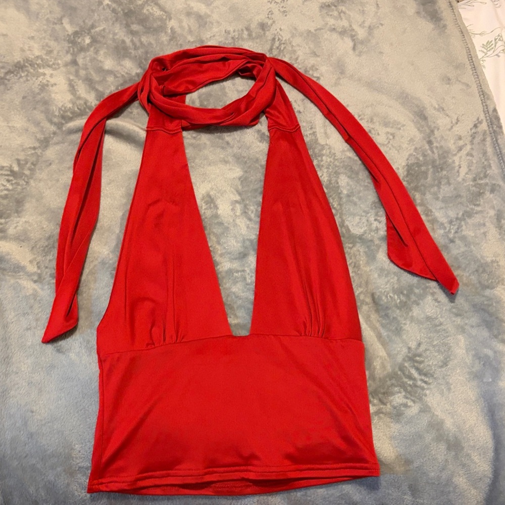 Women’s Red Halter Top with Scarf